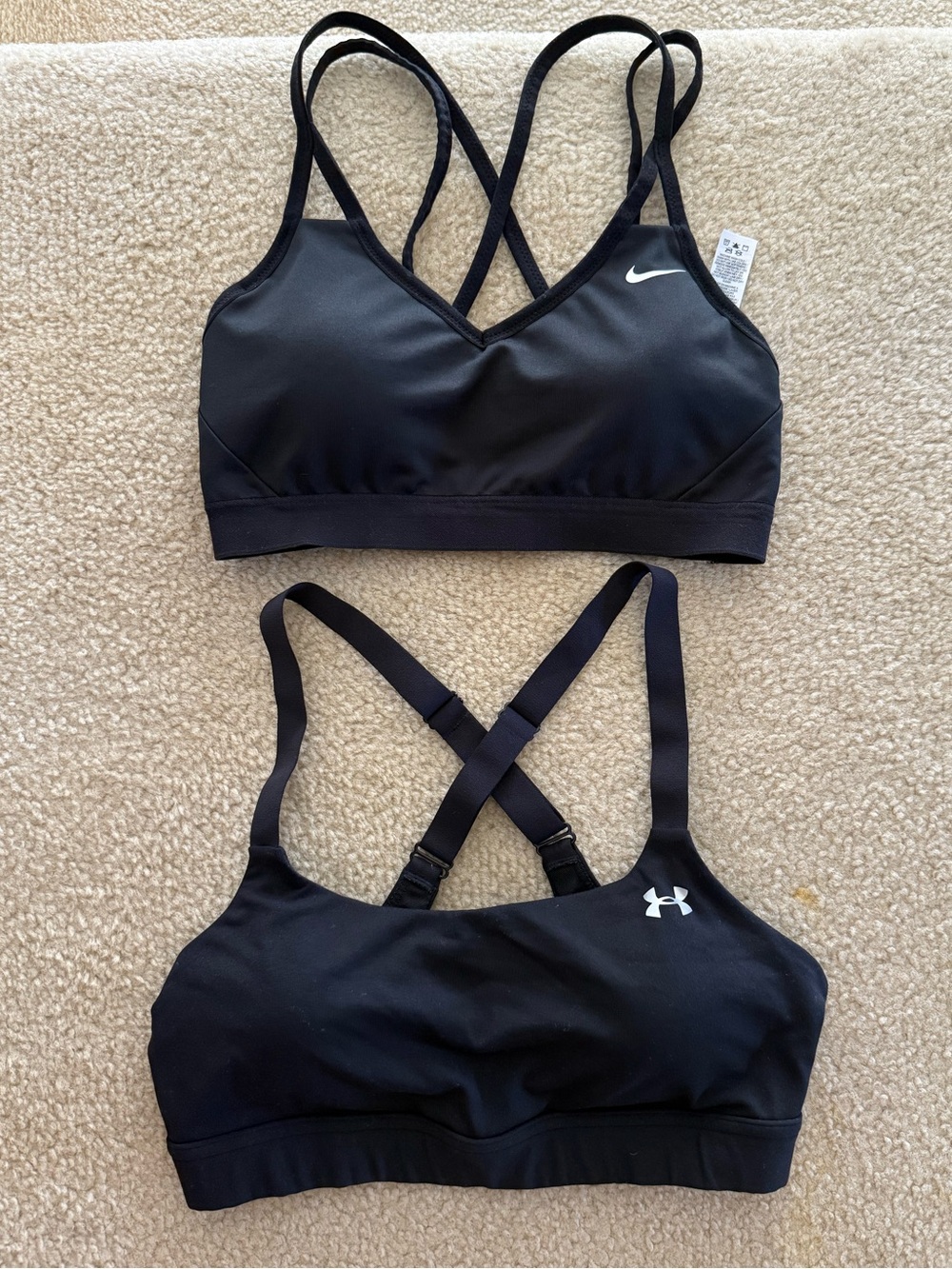 Nike & Under Armor Black Strappy V-Neck Sports Bra